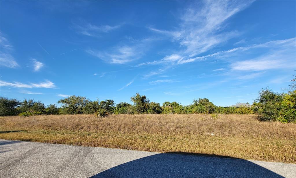 A vacant, grassy lot sits alongside a paved road under a clear blue sky — 13574 ALLAMANDA CIRCLE, PORT CHARLOTTE, FL