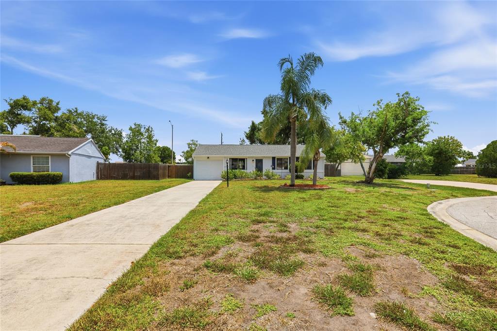 A single-story house with a concrete driveway, a palm tree, and a grassy front yard — 2959 N LOCKWOOD MEADOWS BOULEVARD, SARASOTA, FL