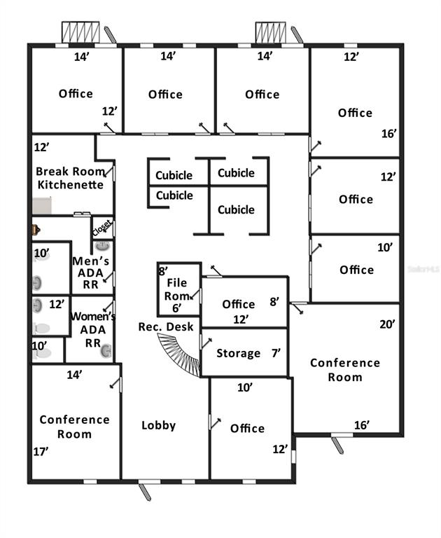 This is a floor plan showing the layout of an office space with multiple rooms — 1107 W MARION AVENUE, PUNTA GORDA, FL