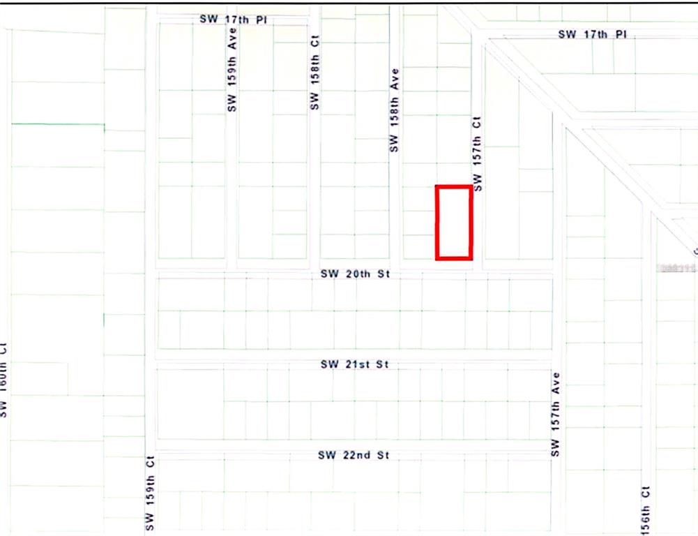This is a map showing a highlighted rectangular property lot located near several numbered streets — TBD SW 2OTH STREET, OCALA, FL