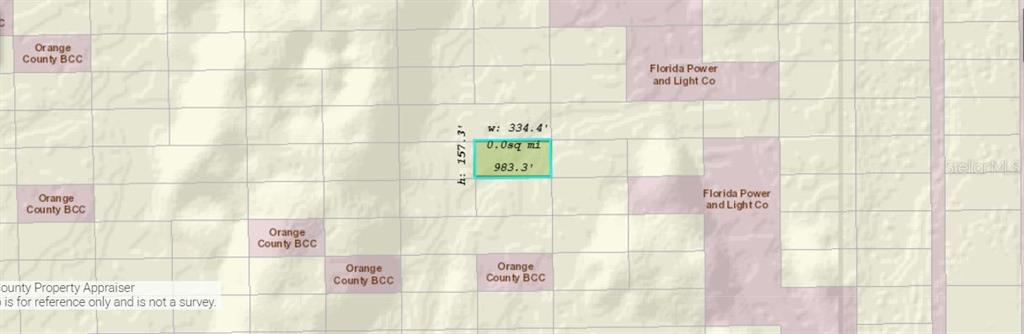 This is a map showing a highlighted rectangular land parcel with its dimensions and area — DILL ROAD ROAD, ORLANDO, FL