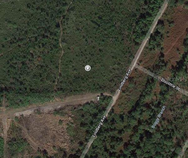 This is an aerial map view of a vacant, wooded lot near a road intersection — 1431 SCRUB JAY STREET, LAKE PLACID, FL