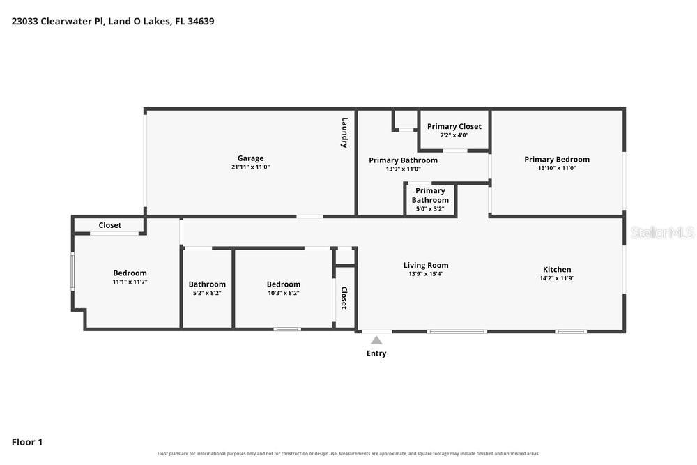 This is a floor plan for a single-story residential home with three bedrooms and a garage — 23033 CLEARWATER PLACE, LAND O LAKES, FL
