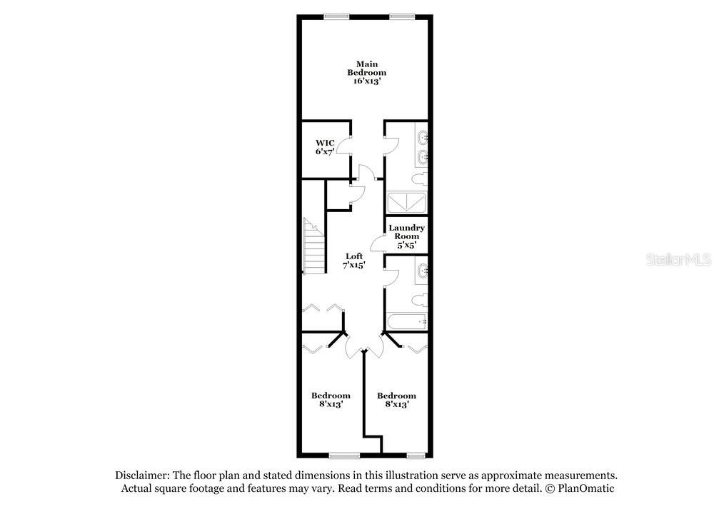 This is a floor plan of a residential upper level featuring three bedrooms and a loft — 2145 GREAT SAPPHIRE LANE, LUTZ, FL