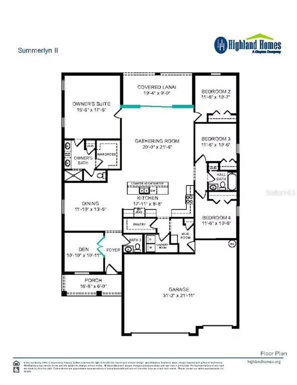 This is a floor plan for a single-story house featuring four bedrooms and a garage — 130 DANCING DAHLIA STREET, RUSKIN, FL