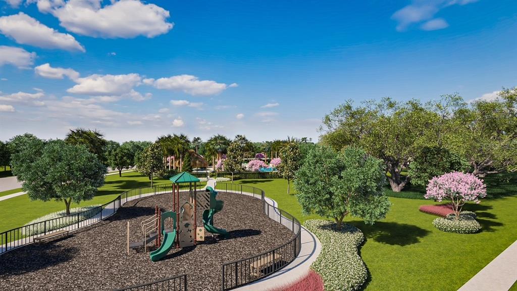 This is a rendering of a fenced playground with a slide set in a park — 4493 ELLIOTS ASTOR BOULEVARD, ST CLOUD, FL