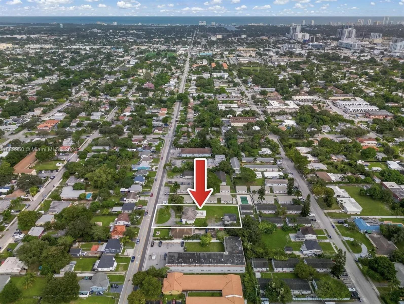 An aerial view shows a residential lot with a house and detached structure outlined — 2646 Johnson Street, Hollywood FL 33020, HOLLYWOOD, FL