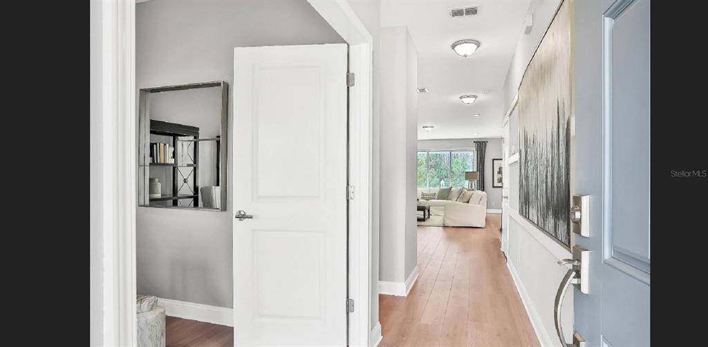 A view from an entryway looking down a hallway toward a living room with furniture — 765 PINTAIL TERRACE, ORANGE PARK, FL
