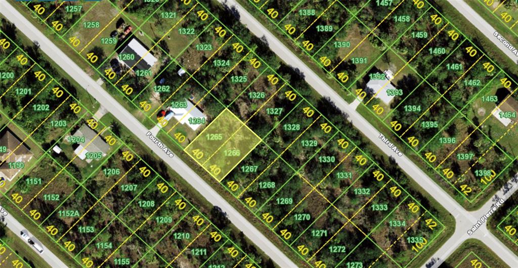 This is an aerial map showing residential land parcels and street layouts — 11452 4TH AVENUE, PUNTA GORDA, FL