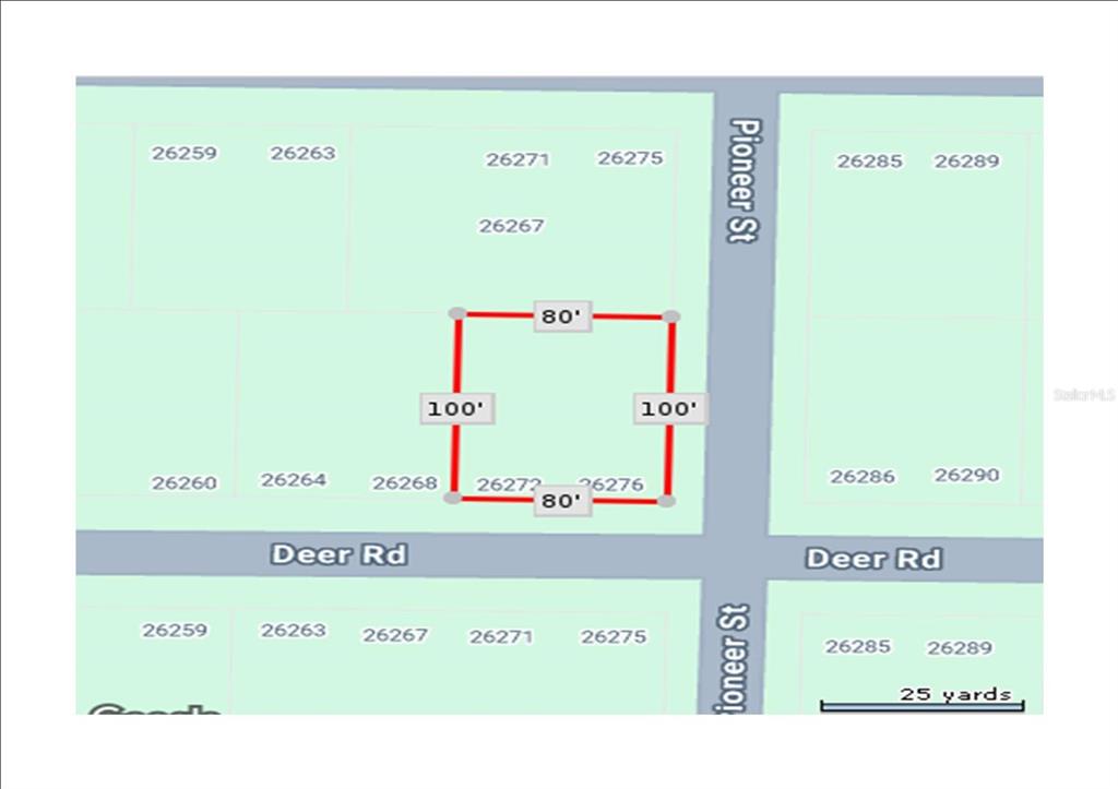 This is a map showing a rectangular property lot with dimensions of 80 by 100 feet — 26272 DEER ROAD, PUNTA GORDA, FL