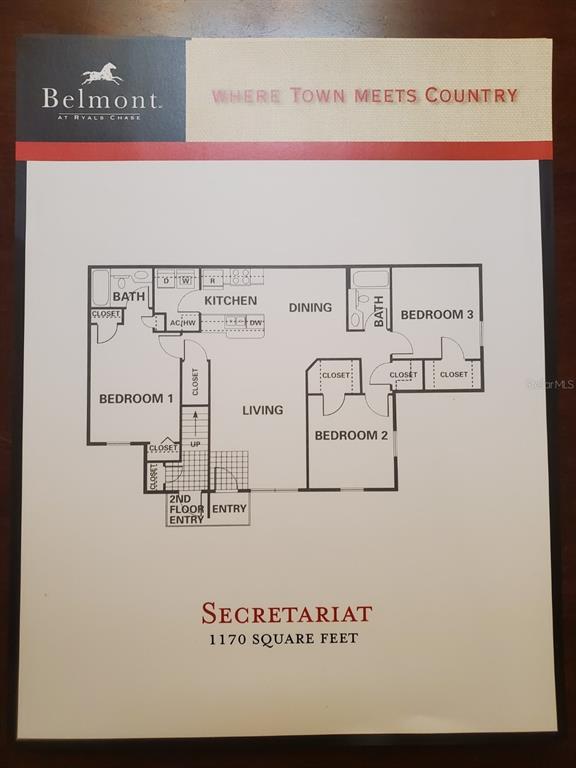 This floor plan shows a three-bedroom, two-bathroom apartment layout labeled as the Secretariat model — 36106 LAKE CHASE BOULEVARD UNIT 104, ZEPHYRHILLS, FL