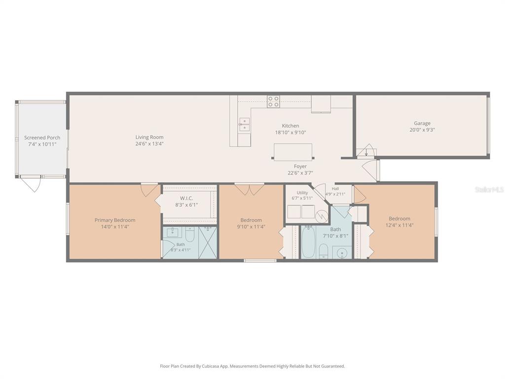 This is a floor plan of a single-story home featuring three bedrooms, two bathrooms, and a garage — 39650 US HIGHWAY 19 N UNIT 651, TARPON SPRINGS, FL