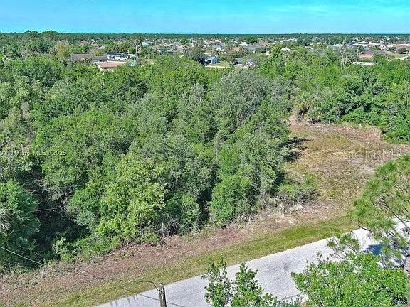 An aerial view shows a vacant, wooded lot bordering a paved road — 11117 1ST AVENUE, PUNTA GORDA, FL