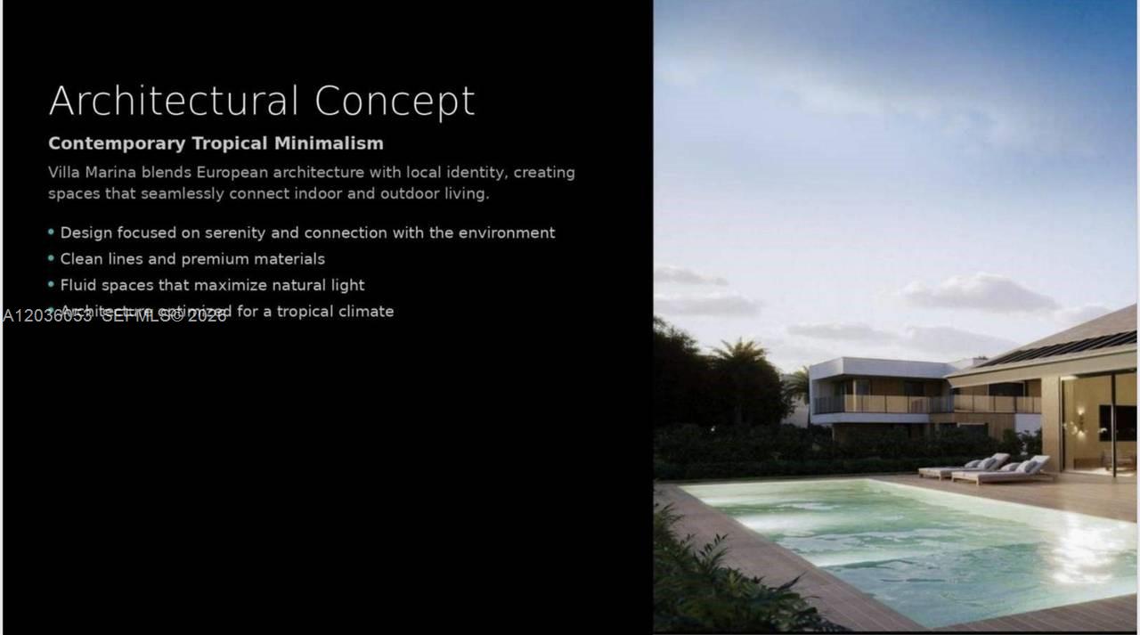 This architectural rendering shows a modern villa with a swimming pool and outdoor deck area — 0 marina # 0, FL