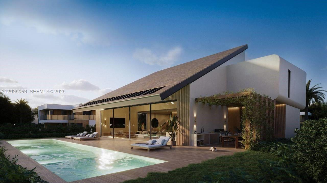 This is a rendering of a modern house exterior featuring a pool and patio area — 0 marina # 0, FL