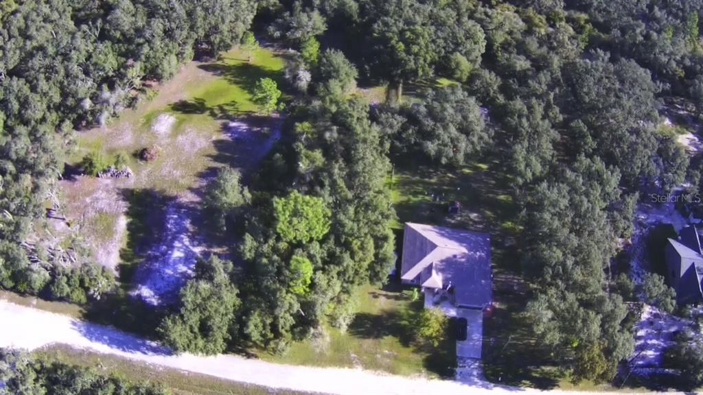 An aerial view shows a house with a driveway surrounded by trees and open land — 34429 MANUEL STREET, WEBSTER, FL