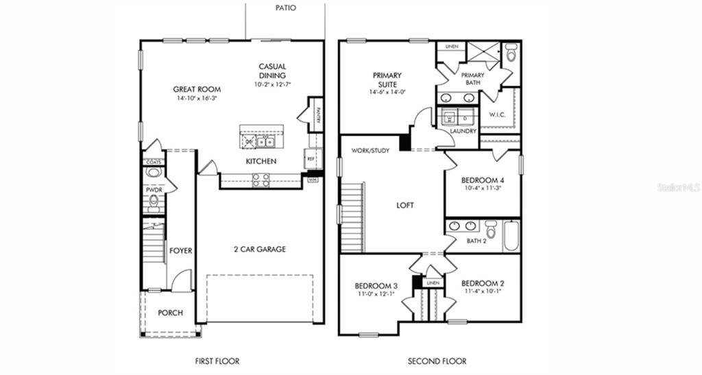 This floor plan shows the first and second levels of a residential home — 83 WANDERING CREEK WAY, PALM COAST, FL