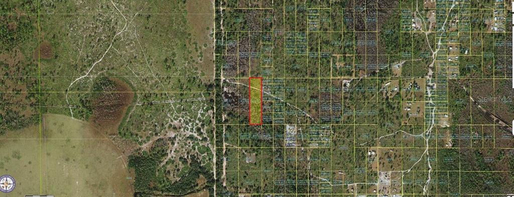 This is an aerial map showing a rectangular property highlighted in red among surrounding lots — HOLOPAW GROVES ROAD, ST CLOUD, FL