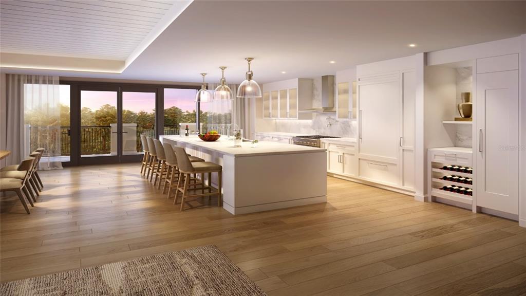 This is a rendering of a modern kitchen featuring a large island and hardwood floors — 10160 AUTUMN MIST LANE UNIT 205, ORLANDO, FL