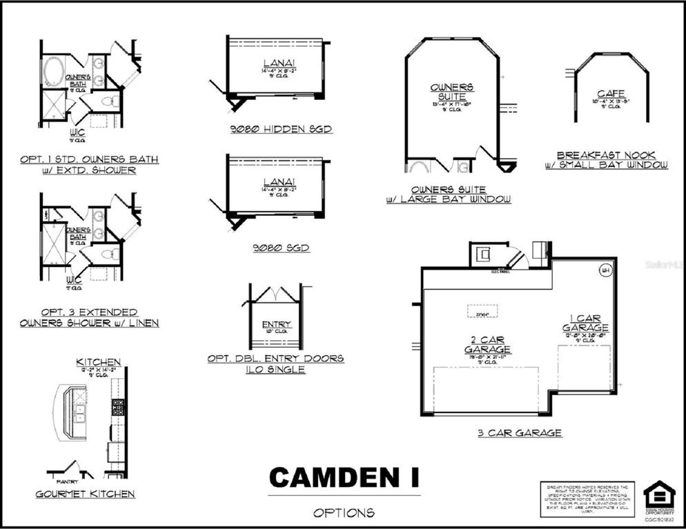 This floor plan image displays various structural options for the Camden I home model — 3544 ZYDECO LOOP, GREEN COVE SPRINGS, FL