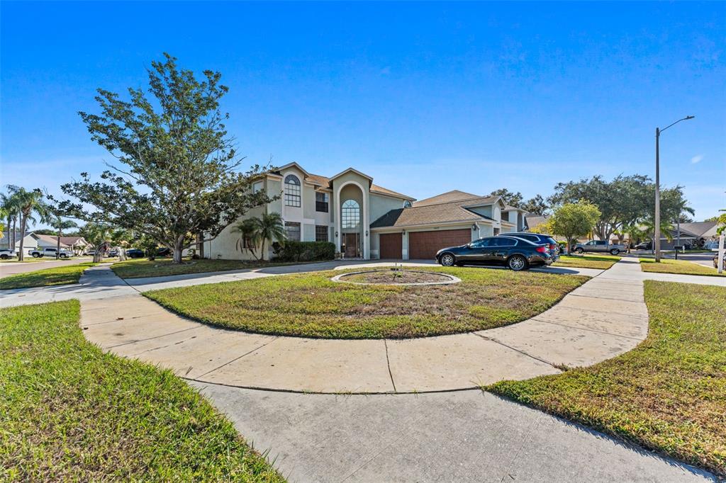 A two-story house with a circular driveway, a large tree, and a multi-car garage — 11429 ZENITH CIRCLE, TAMPA, FL