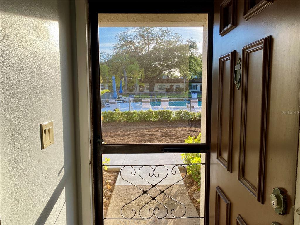 A swimming pool with lounge chairs and a patio area sits in front of apartments — 3157 MISSION GROVE DRIVE, PALM HARBOR, FL