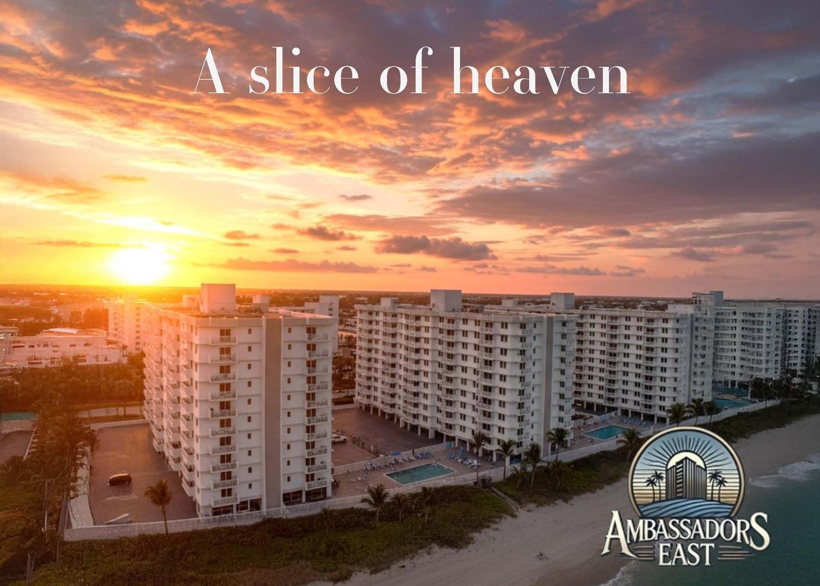 An aerial view shows a multi-story apartment building located directly on a sandy beach — 3215 S Ocean Boulevard # 702, Highland Beach FL 33487, HIGHLAND BEACH, FL