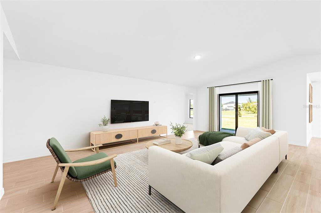 This is a digital rendering of a living room with light wood floors and white walls — 2860 W BUCCANEER LANE, CITRUS SPRINGS, FL