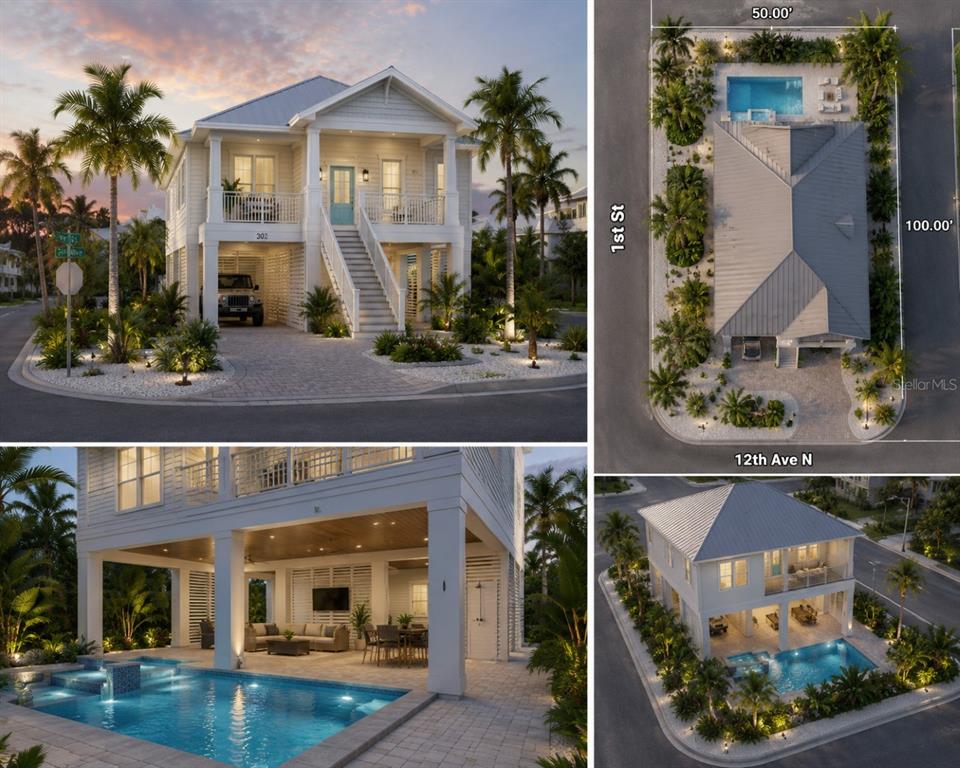 A white house with a gabled roof is partially obscured by several palm trees — 202 12TH AVENUE, INDIAN ROCKS BEACH, FL