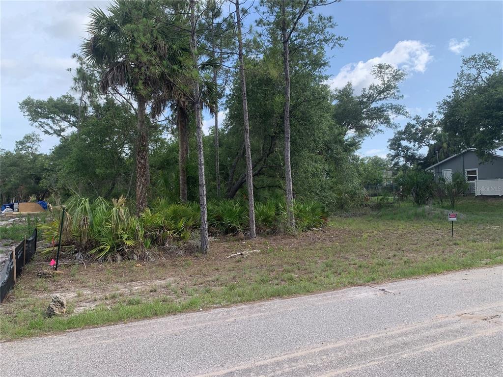 A vacant, wooded lot with a paved road in the foreground and a neighboring house — 17505 CLOVER, PORT CHARLOTTE, FL