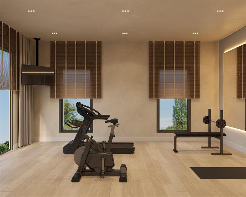 This is a rendering of a home gym featuring a stationary bike and weight bench — 15054 PENDIO DRIVE, BELLA COLLINA, FL
