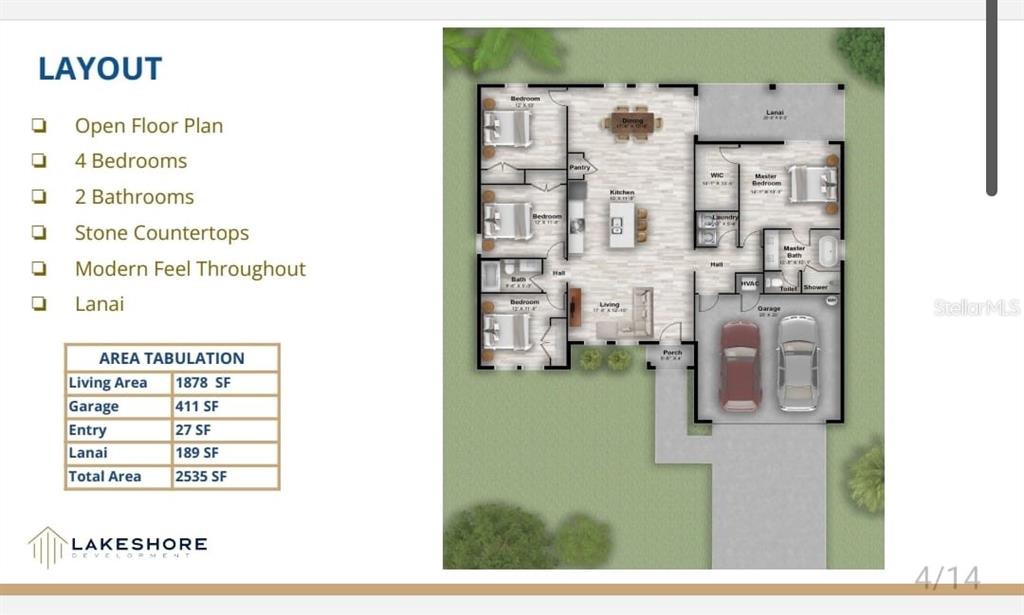 This is a floor plan rendering for a four-bedroom, two-bathroom house with a two-car garage — 8223 N EMPIRE AVENUE, CITRUS SPRINGS, FL
