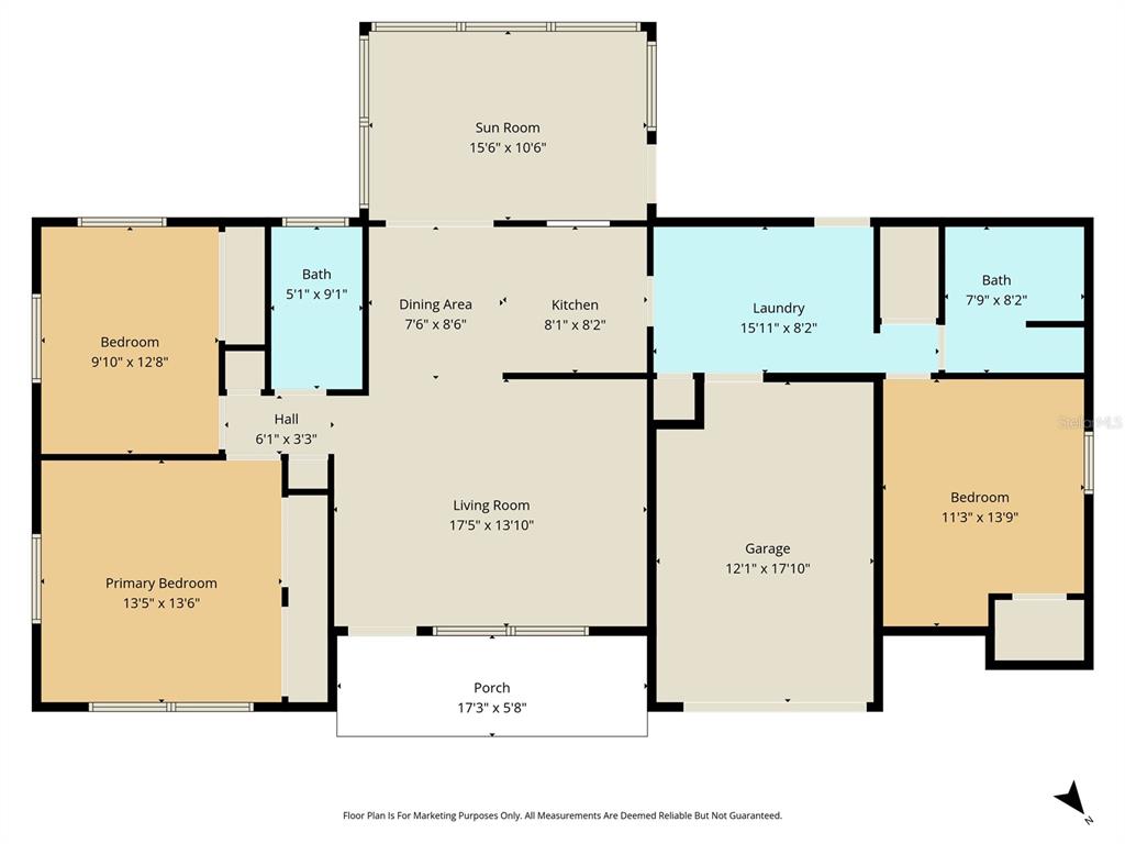 This is a floor plan showing the layout of a house with three bedrooms — 38 REGINA BOULEVARD, BEVERLY HILLS, FL