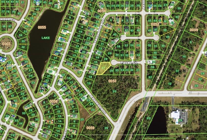 This is a map showing residential lots and streets in a suburban neighborhood — 101 PASEO COURT, ROTONDA WEST, FL