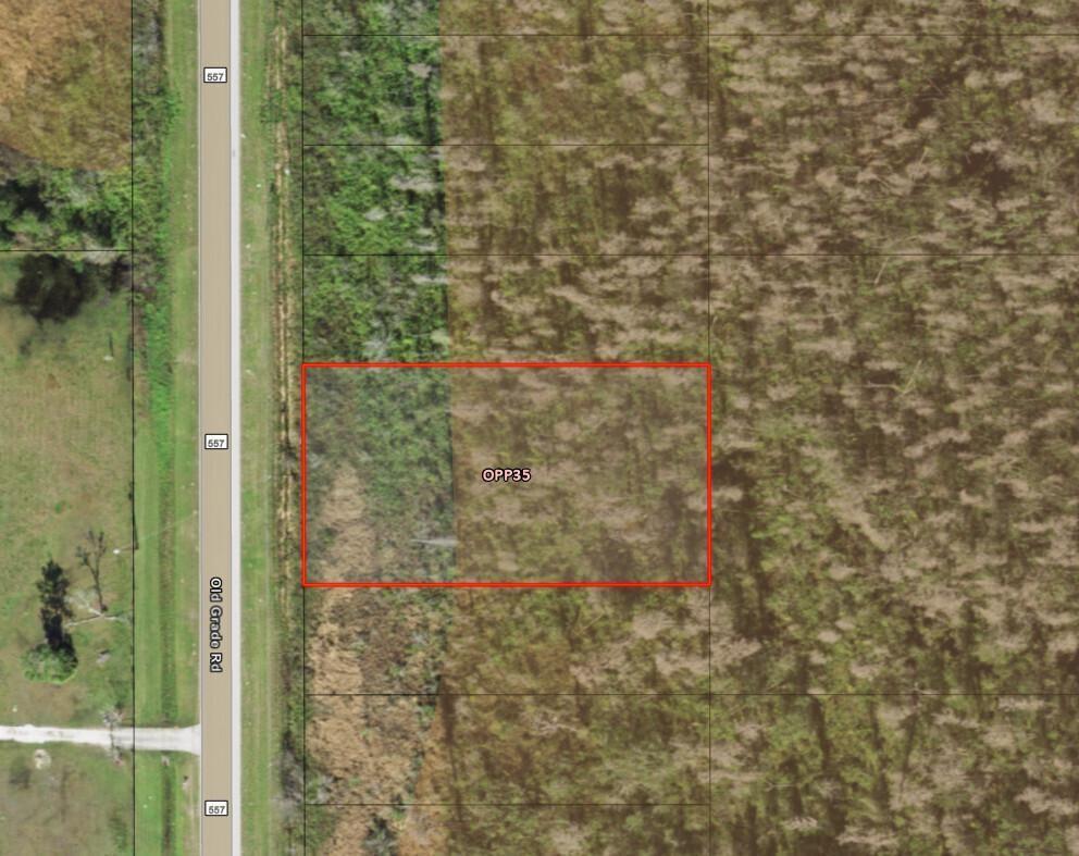 An aerial map view shows a rectangular parcel of land labeled OPP35 along a road — 0 Old Grade Road, FL 33868, FL