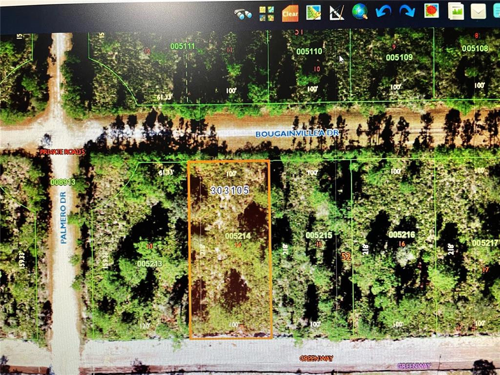 This is a map showing a rectangular land parcel highlighted in orange along a road — 0 BOUGAINVILLEA DRIVE, INDIAN LAKE ESTATES, FL