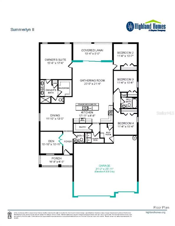 This is a floor plan for a single-story house with four bedrooms and a garage — 10538 SW 76TH COURT, OCALA, FL