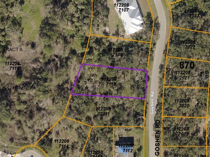 This is a map showing a highlighted land parcel along a road — GOSHEN ROAD, NORTH PORT, FL