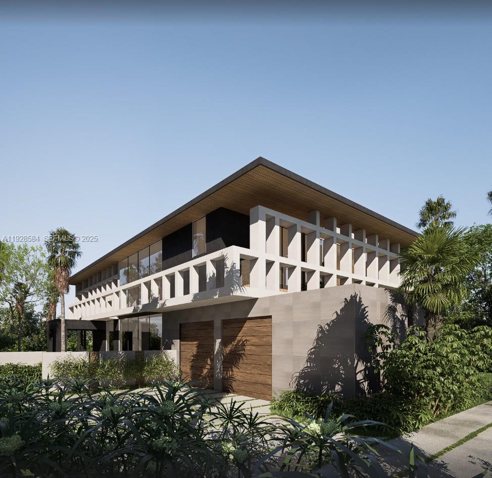 This is a rendering of a modern two-story house with a flat roof and garage — 3729 Kumquat Ave, Miami FL 33133, MIAMI, FL