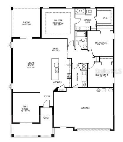 This is a floor plan for a single-story house with three bedrooms and a garage — 25147 CALUSA DRIVE, PUNTA GORDA, FL