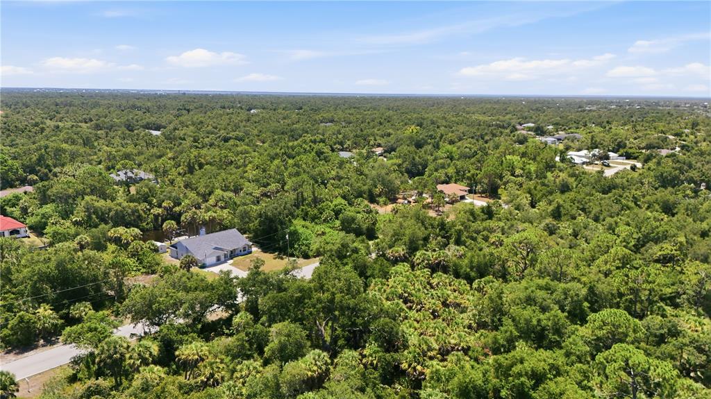 An aerial view shows a house surrounded by dense trees and vegetation in a rural area — 3139 COMO STREET, PORT CHARLOTTE, FL