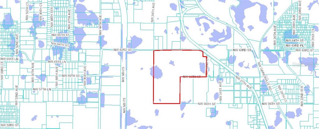 This is a map showing a property outlined in red — 3570 NW 63RD STREET, OCALA, FL