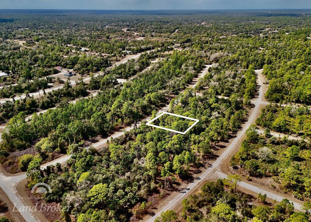 An aerial view shows a rectangular plot of land outlined in white amidst a wooded area — IRONSIDE STREET, NORTH PORT, FL