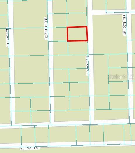 This is a map showing a highlighted rectangular land parcel located near NE 155th Court — NE 155TH COURT, FORT MC COY, FL