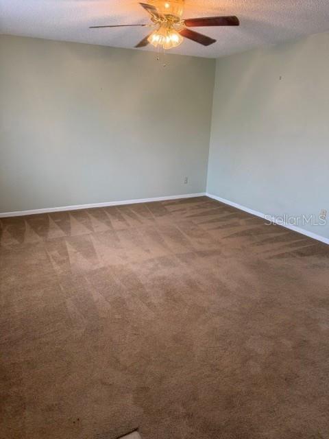 An empty room features brown carpeting, light green walls, and a ceiling fan — 3048 UNITY TREE DRIVE, EDGEWATER, FL