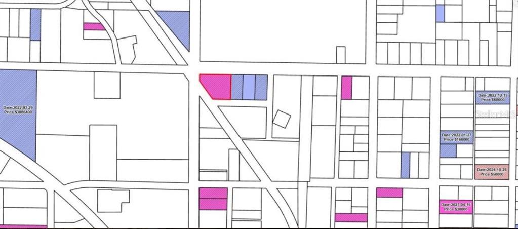 This is a map showing various land parcels with some highlighted in pink and blue — 3502 E 5TH STREET, PANAMA CITY, FL