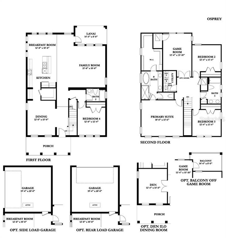 This floor plan shows the layout of a two-story house with multiple garage and room options — 432 43RD AVENUE NE, ST PETERSBURG, FL