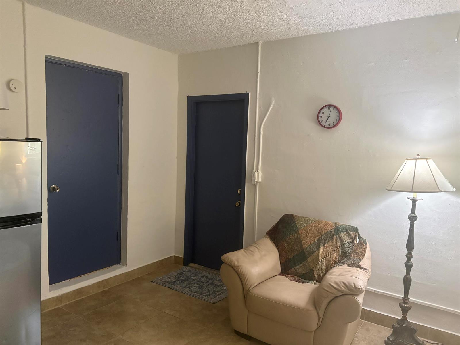 A room features two blue doors, a beige armchair with a throw, and a floor lamp — 10132 Windtree Lane, Boca Raton FL 33428, BOCA RATON, FL