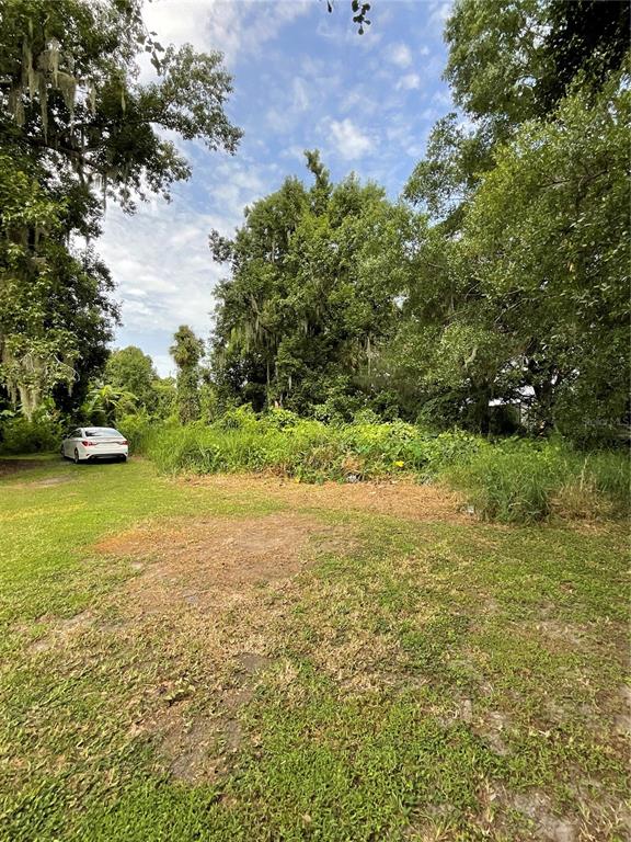 A white car is parked on a grassy lot surrounded by dense trees and vegetation — 3406 HOLLOWAY ROAD, PLANT CITY, FL
