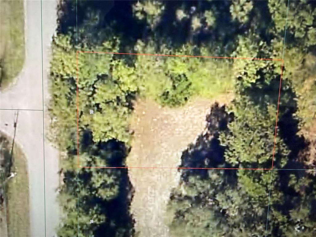 This is an aerial map view of a wooded, rectangular residential lot — 112 COURT NW, OCALA, FL